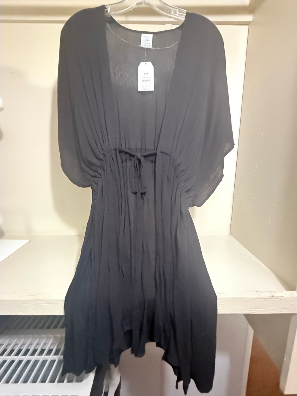 Black Drawstring Kimono Swim Cover-Up